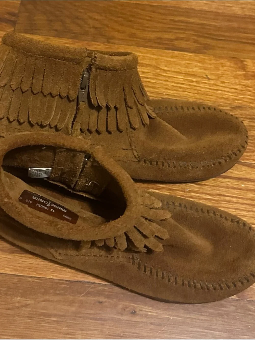 Minnetonka Kids Suede Fringe Moccasins - Brown